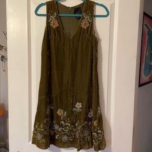 🍀RARE🍀 Anna Sui Anthropologie olive velvet mini dress, size 0🍀